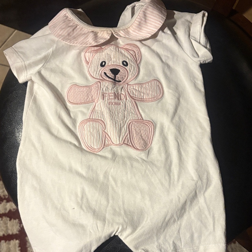 Fendi Kids White and Pink Bear Bodysuit